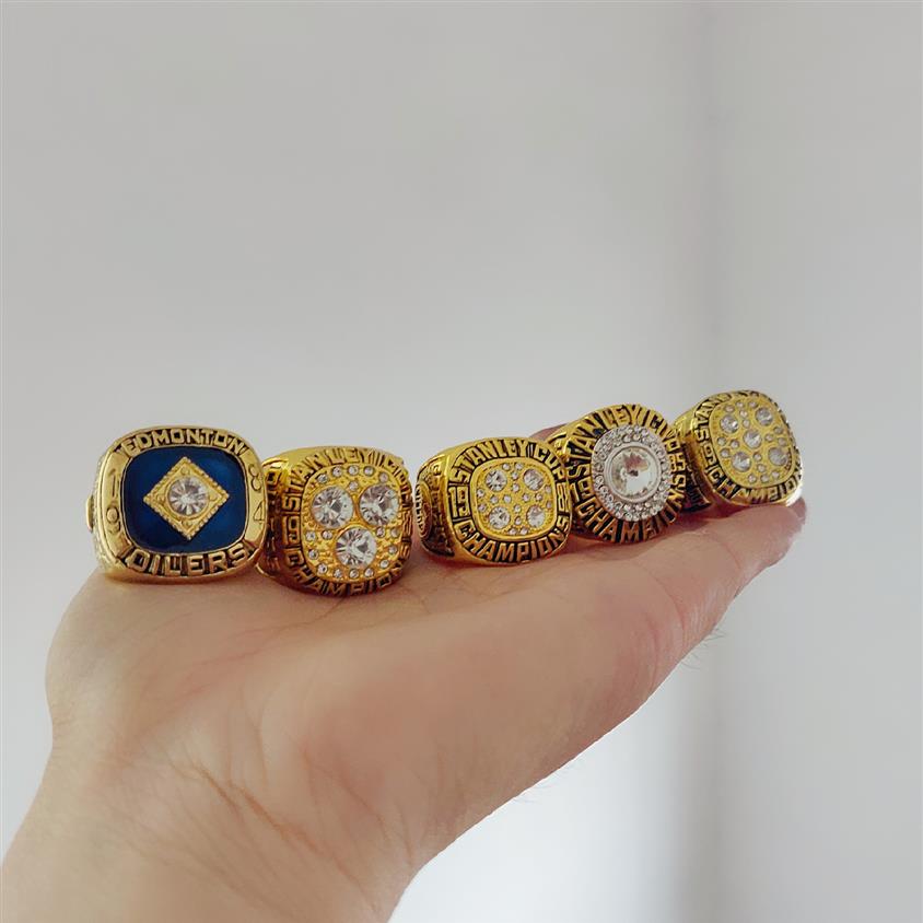 

1984 1985 1987 1988 1990 EDMONTON OILERS STANLEY CUP CHAMPIOSHIP Ring Set Sport Souvenir Men Fan Brithday Gift Whole 2019 Drop328e