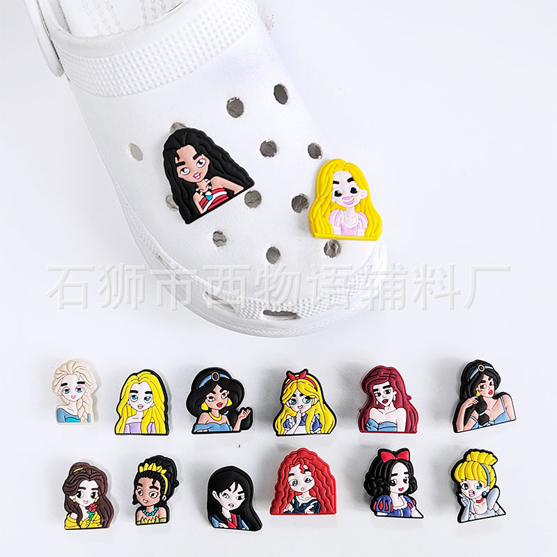 

Anime charms wholesale childhood memories princess funny gift cartoon croc charms shoe accessories pvc decoration buckle soft rubber clog charms, Equally mixed colors
