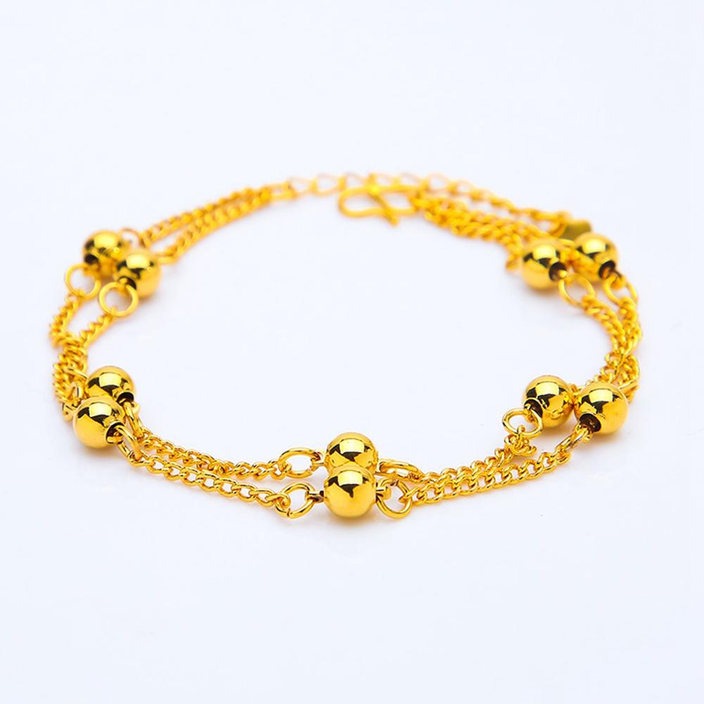 

Women Bracelet Wrist Chain 2 Row Beads Real 18K Yellow Gold Filled Classic Female Girl Fashion Jewelry Gift