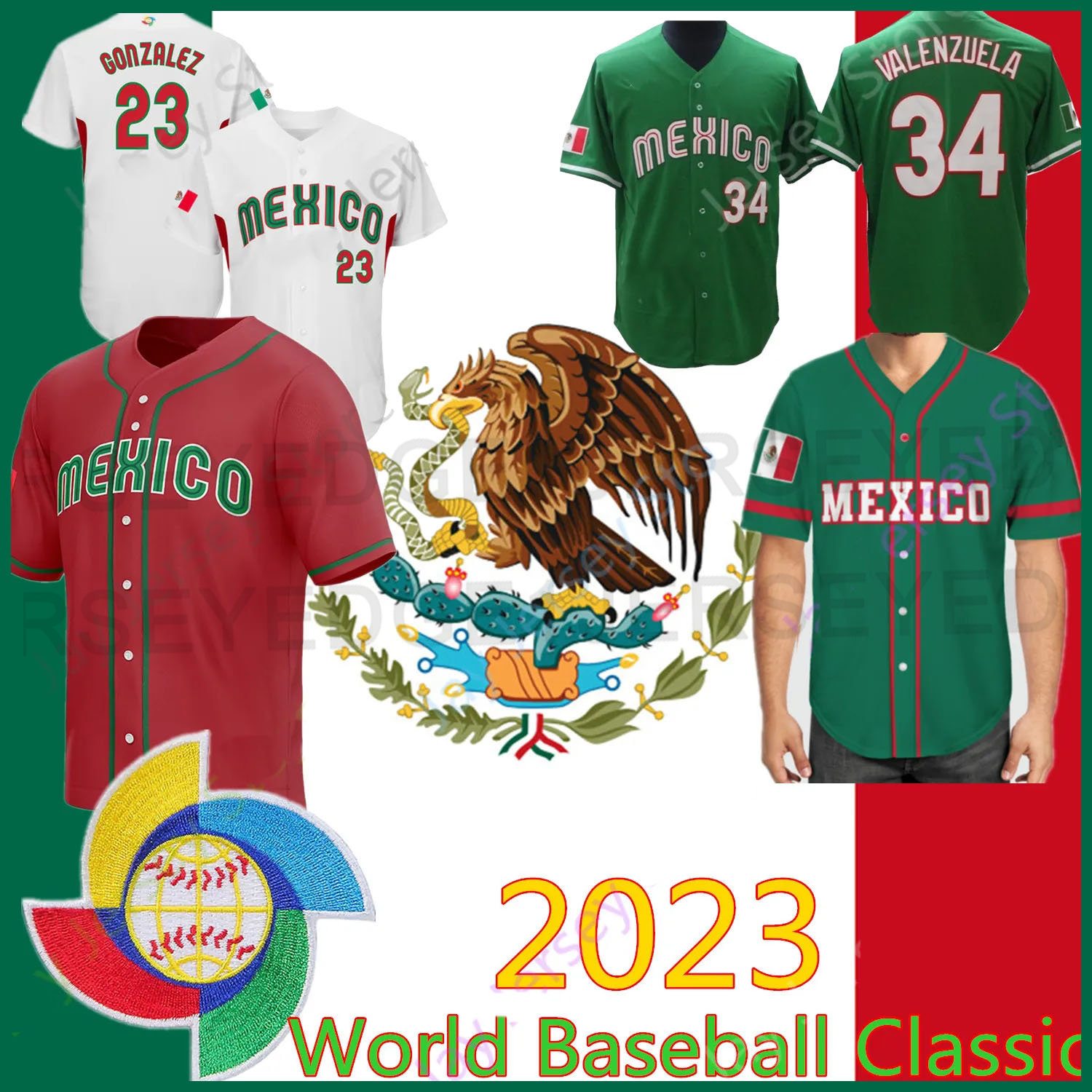 

2023 Team Mexico Baseball Classic Men WBC Jersey Fernando Valenzuela Julio Urias Victor Gonzalez Alex Verdugo Randy Arozarena Alejandro Kirk Gonzalez Barnes, Green