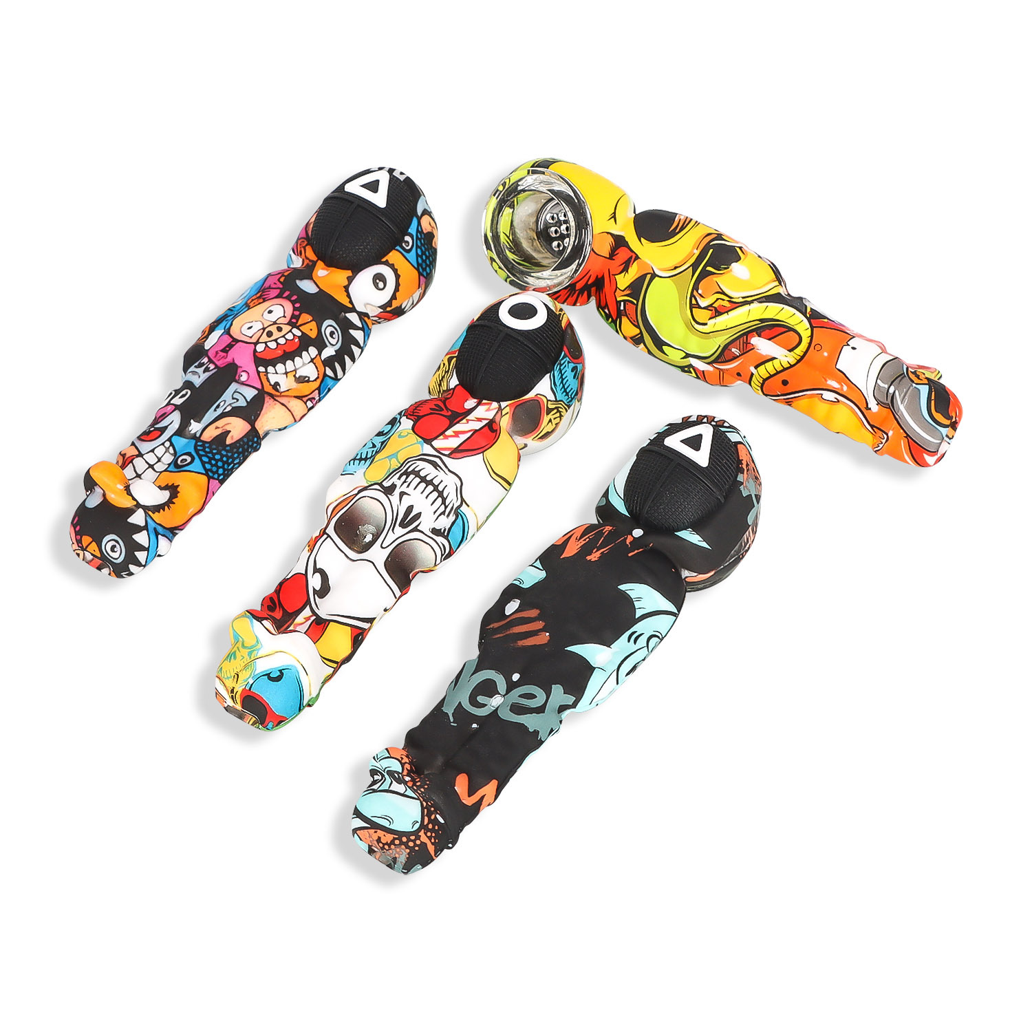 

4.48 inches Silicone Pipe painted design Smoking Pipes With Oil Herb Hidden Bowl Tobacco Pyrex Colorful Bong Spoon MOQ 50 Pieces