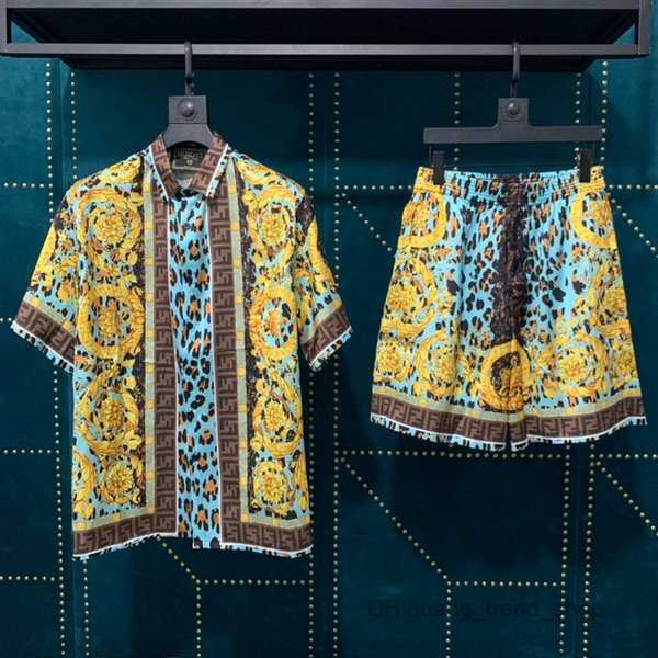 

Men' Casual Shirts Vers Shirt Shorts Men Suit Medusa Designer Silk Short Pants Two Piece Set 28, Purple