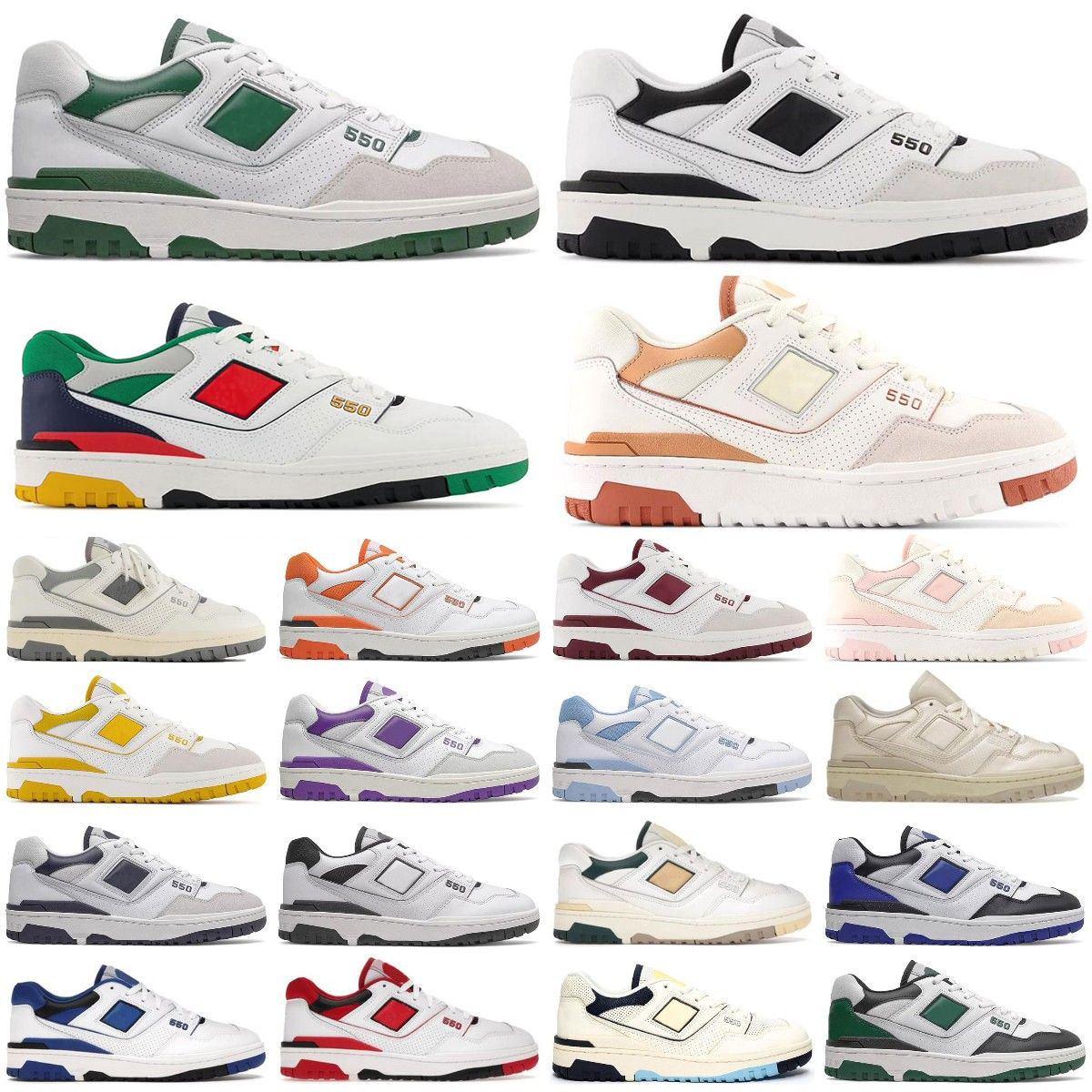 

New B550 550 Running Shoes Men Women White Green Grey Cream Black Blue UNC BB550 Navy Purple Shadow Rich Paul Burgundy Cyan AURALEE Men Trainers Designers Sneaker, In stock