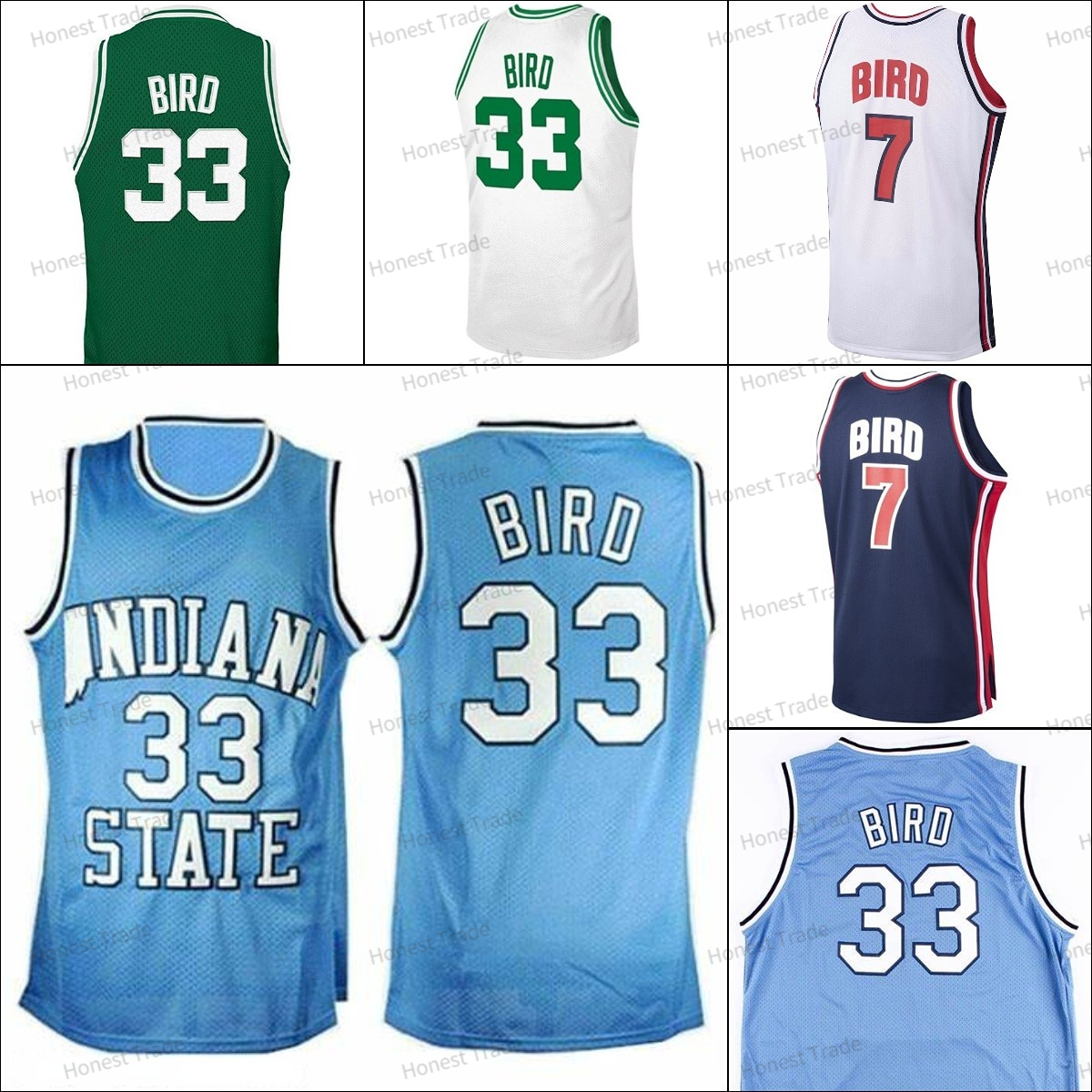 

NCAA 33 Larry Bird Basketball Jersey Indiana State Sycamores 1992 Basketball Team 7 Bird Blue White Green Mens Stitched Jerseys Classic, Men jersey