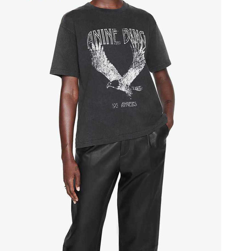 

23SS Anine Bing Women Fashion designer Classic Cotton Tee Ab New Niche Eagle Print t Shirt Black Short-sleeved T shirt Tops Polos, Dark gray