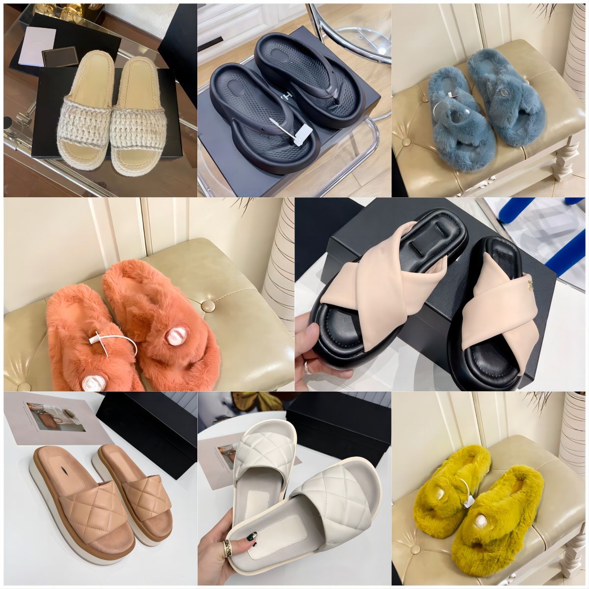 

Womens Beach slippers famous Classic Flat heel Summer Designer Fashion flops leather lady brand Slides famale shoes Hotel Bath Ladies sexy Sandals Large WITH BOX, Cn-23
