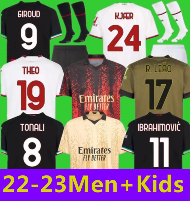

22 23 IBRAHIMOVIC Soccer Jerseys special-edition 4th 2022 2023 GIROUD TONALI THEO R.LEAO ROMAGNOLI BRAHIM S.CASTILLEJO FANS PLAYER VERSION Men Kids Kits 24, Green goalkeeper