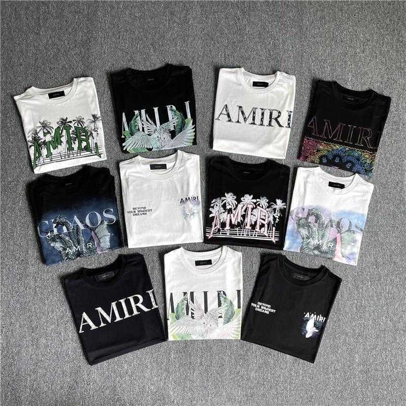 

T-shirts Ammri Tee Shirts Pattern Letter Print Short Sleeve Casual Fashion Brand Loose Unisex High Street Crew Neck T-shirt Designer Niche I, White cashew