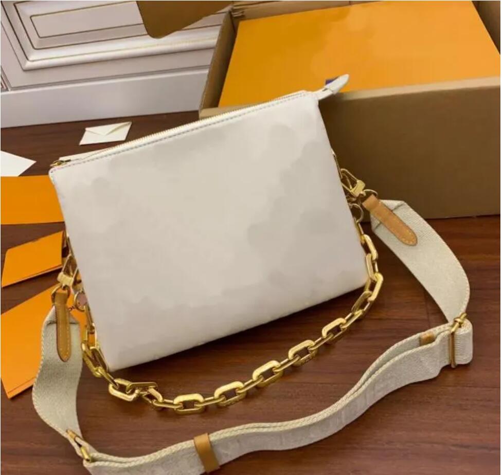 

2022 luxurys Fashion COUSSIN women designers bag genuine calf leather embossed Chain carry Purse clutch crossbody handbag shouler bag LVs Louiseities Viutonities, Embossed white