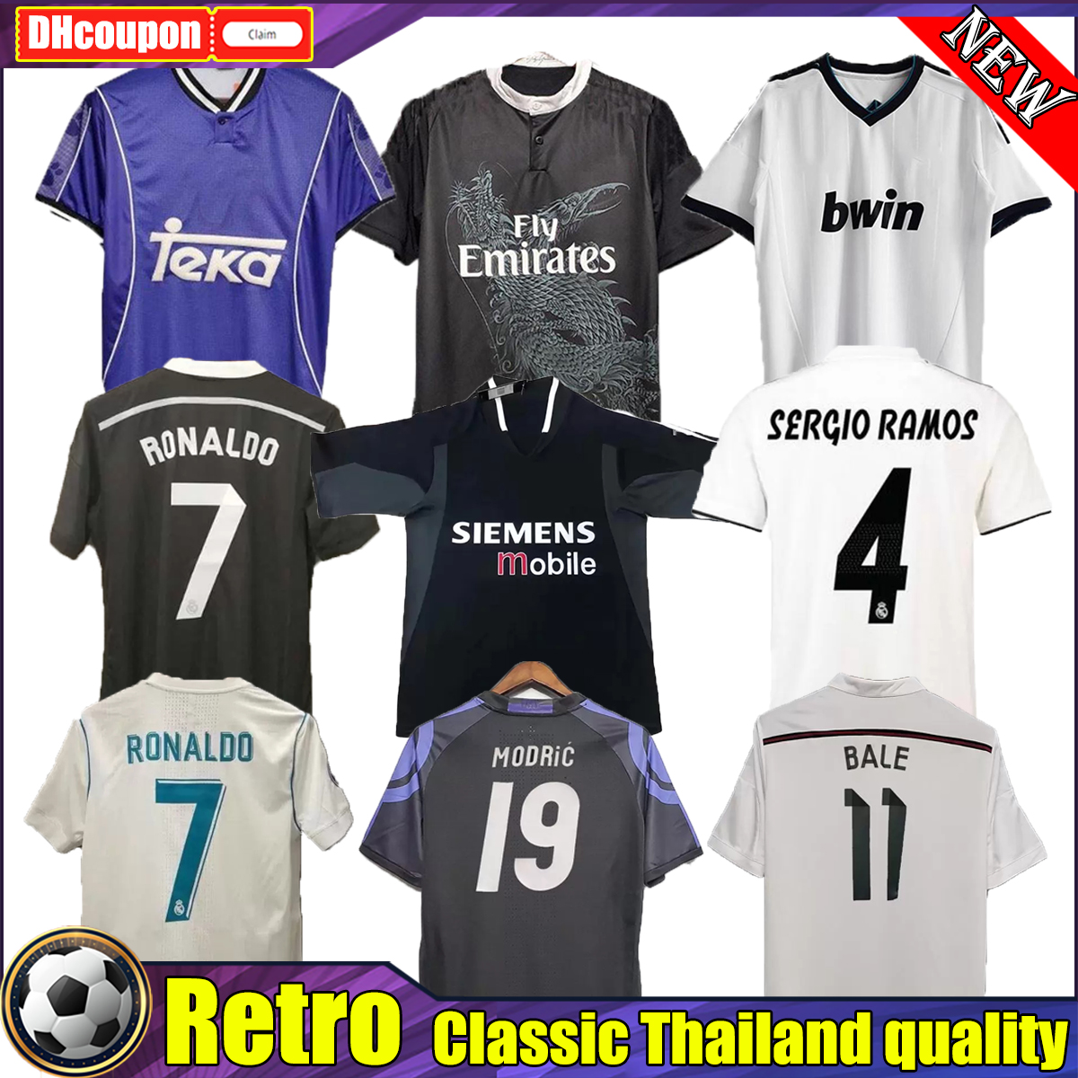 

RONALDO Beckham Real madrids Retro Soccer Jerseys ZIDANE RAUL REDONDO GUTI Ramos McManaman 1996 97 98 2002 03 04 05 06 12 13 14 15 16 17 18 Vintage Camisetas De Futbol, 01