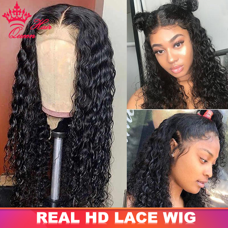 

Invisible HD Lace Frontal Wigs 250% 13X6 Lace Front Wigs Water Wave HD Lace Closure Curly Wig Full Lace Human Raw Hair Wig For Woman Queen Hair Products, Natural color1b