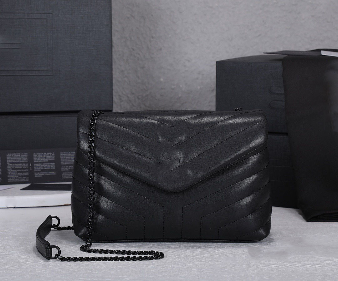 

5A Luxury Women Handbag Shoulder Bag Brand LOULOU Y-Shaped Designer Seam Leather Ladies Metal Chain Black Clamshell Messenger Chain Bags Original Box Wholesale, ..