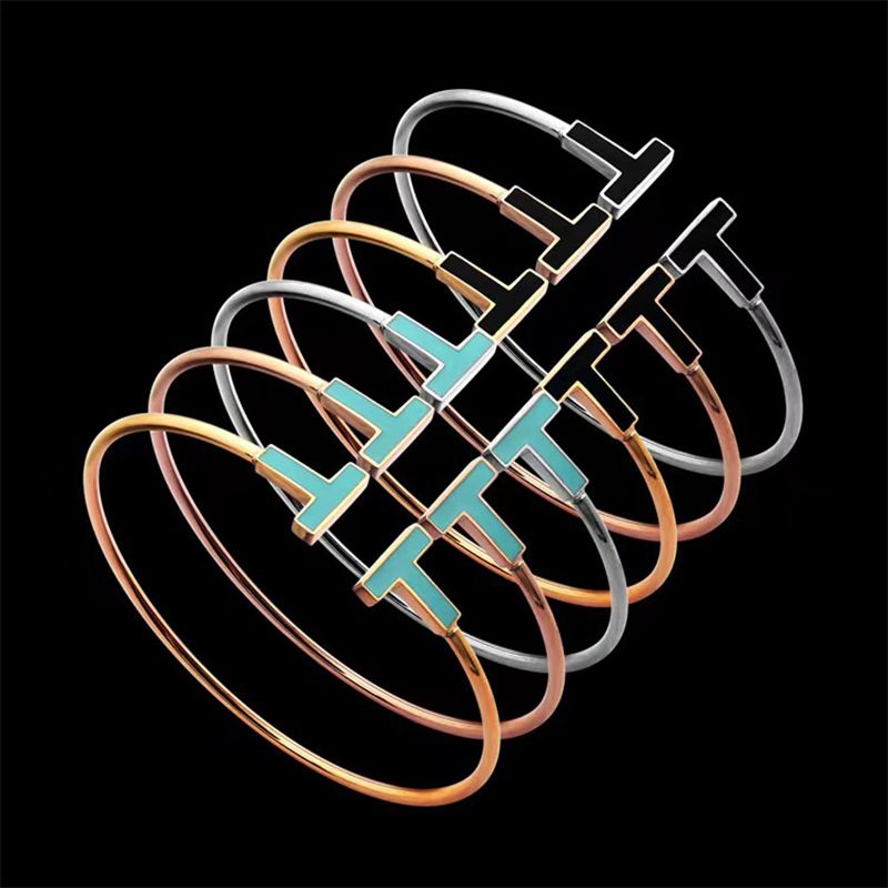 

tiffany Brand Luxury Enamel T letter Adjustable Cuff Bracelet Fashion Men&Women Couple Bracelet Designer Classic Stainless Steel Bracelets Christmas Gift