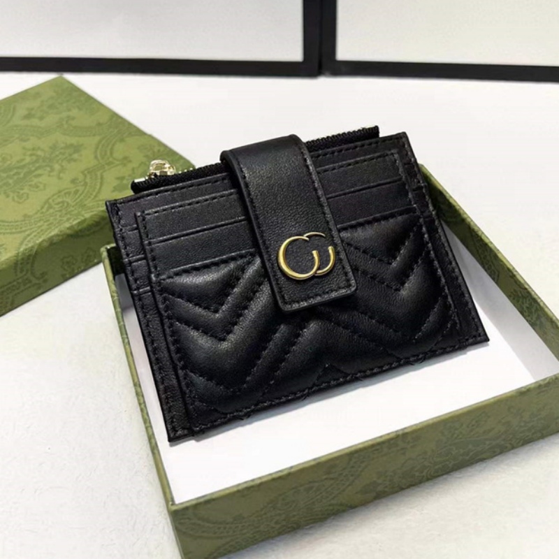

woman mens short wallet designer wallets purse purses mini card holder Wave Black Gold Letter Real Leather 2 styles 5A, Black 1(g l0g0)
