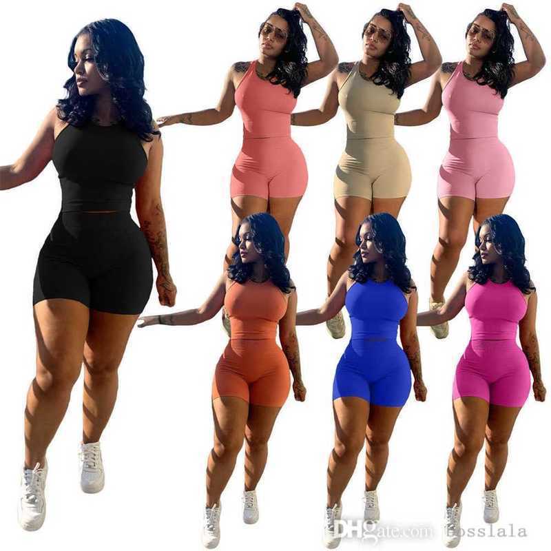 

Womens Vest Sportswear New Summer Ladies Tracksuits Solid Color Round Neck Sports Shorts Suit Fashion Sexy Two Piece Short Set, Blue