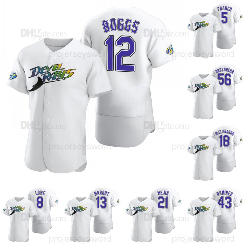 

#12 Wade Boggs 25th Anniversary Jersey 5 Wander Franco 8 Brandon Lowe 13 Manuel Margot 18 Shane McClanahan 21 Francisco Mejia 56 Randy Arozarena 43 Harold Ramirez Shirt, Blank no name no number