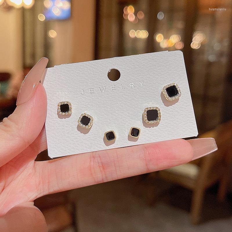 

Stud Earrings 3PRS/SET Korean Cute Black Heart CZ Crystal For Women Girls Earring Jewelry