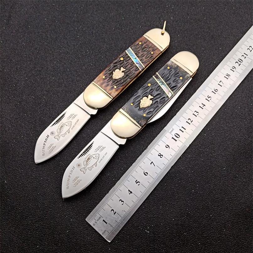 

NEW Small Halibut Multifunctional Folding Knife 1 4116 German Steel Brass Antler Handle Outdoor Camping Hunting Fishing EDC Frui290B