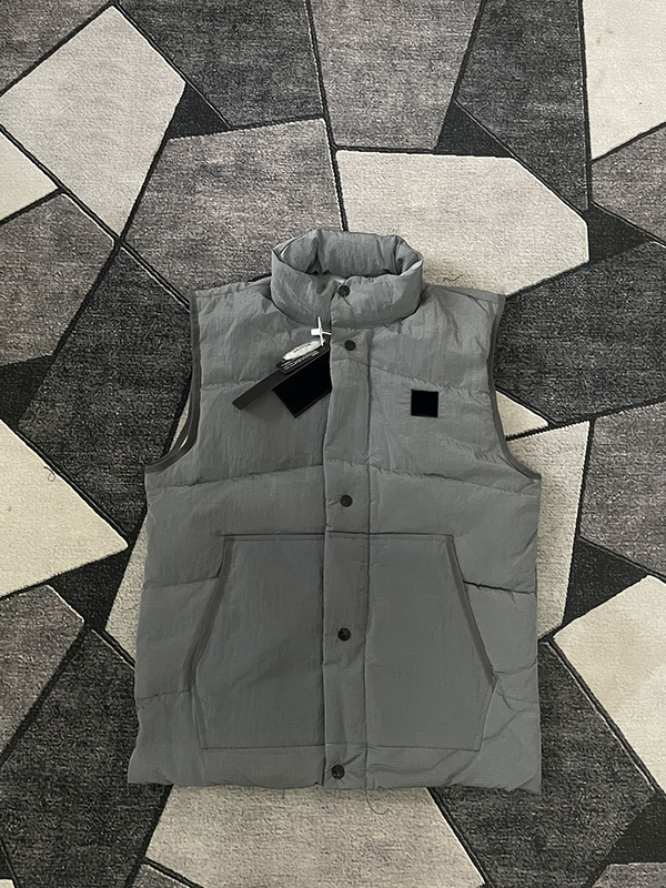 

Brand Topstoney designers men's stone vests Nylon two-color 80 velvet inner liner pressing laser label YKK zipper double-layer collar label duck down Island vest coat, Gray
