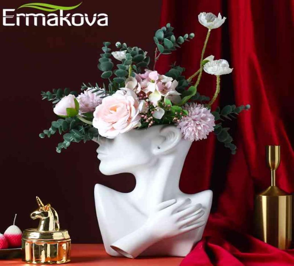 

ERMAKOVA Nordic Ceramics Vase Human Head Abstract Half Body Flower Pot Flower Arrangement Human Face Modern Home Decoration 2106234865379