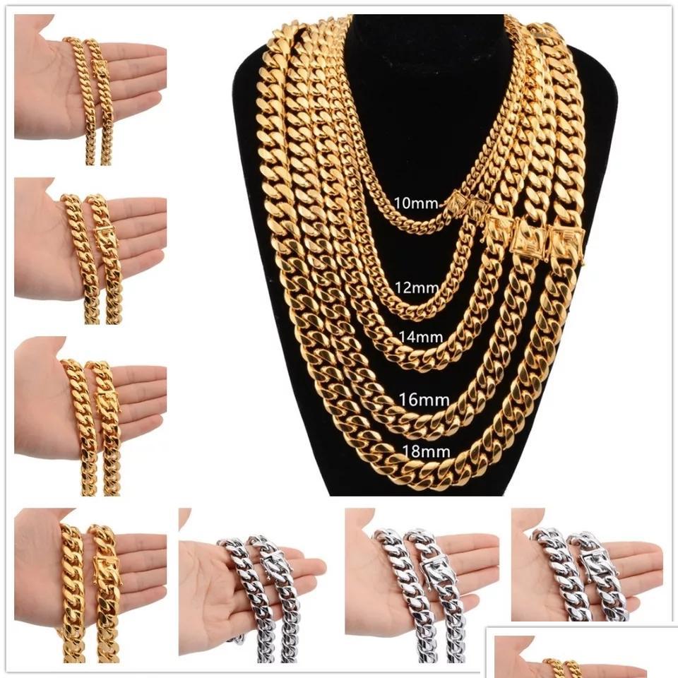 

Chains 8Mm/10Mm/12Mm/14Mm/16Mm Miami Cuban Link Stainless Steel Mens 14K Gold High Polished Punk Curb Hip Hop Necklaces Drop Dhgarden Dh6Mj
