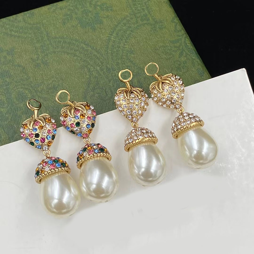 

Luxury designer Dangle Chandelier Earrings women diamond peach heart white resin pendant earrings for party birthday gift jewelry high quality with box