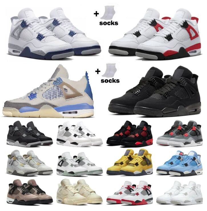 

4 Retro Big kids Basketball Shoes 4s Red Cement Thunder Midnight Navy Military Black Cat Oil Green Lightning White Oreo Canvas young boys Trainers Sports Sneakers