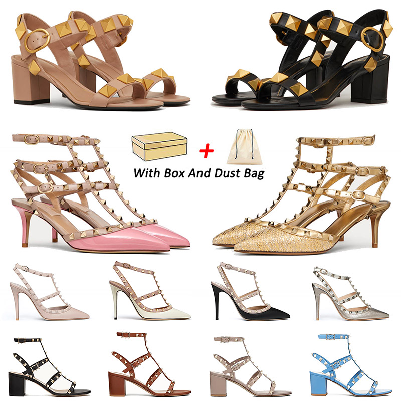 

2023 Women Beach Sandals Rockstud Stud Style Open toe Sexy Sandal Designer High Heels Slippers Pointed-Toe Luxury Fashion Rubber Loafers With Box, 20