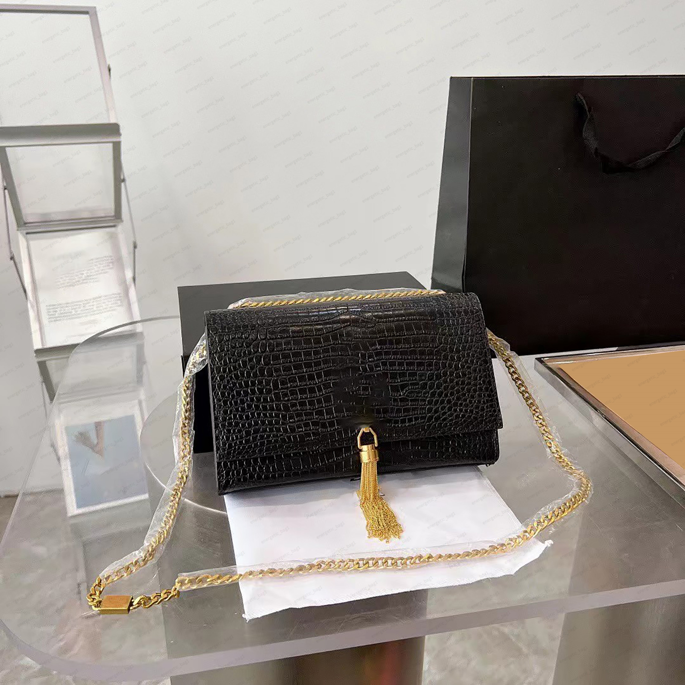 

Designer Shoulder Bags Crocodile Pattern High Quality Small Crossbody Bag with Tassel Classic Handbags Leather for Women Vintage Tote Bags New Chain Bag Lady, Green