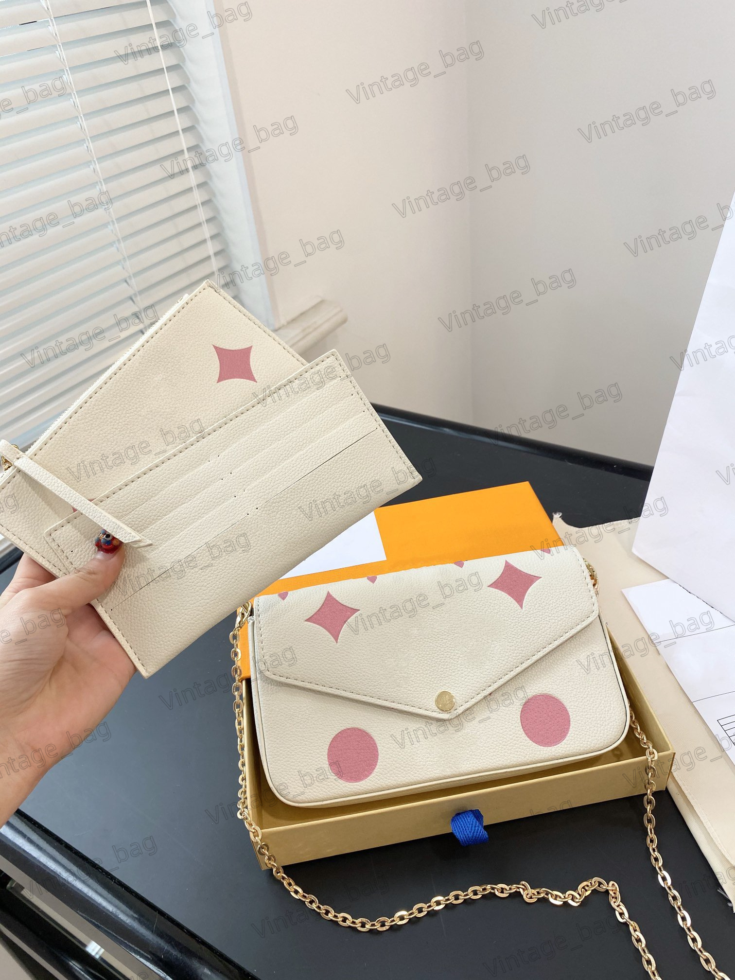 

Speedy Crossbody Bag with Purse Clutch 3Pcs Set Women Chain Bag Wallet Flower Monograms Embossed Stylish Shoulder Messenger Bag Evening Bags