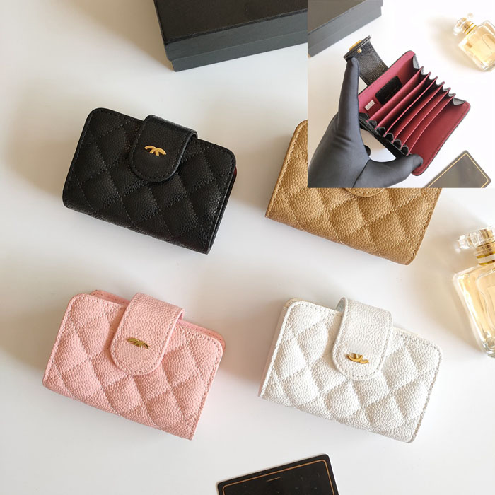 

Designer bags Flower Card Holder Men Women Short Wallet Caviar Leather Womans Purse Man Credit Card Holder Colors Cardholder With Box cc4