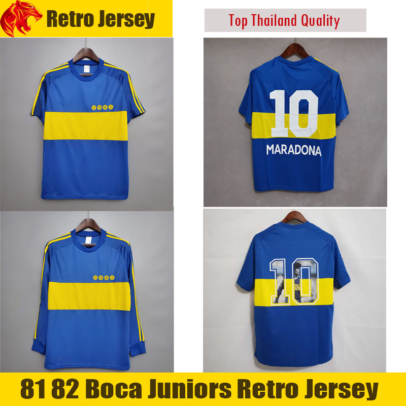 

Boca Junior Soccer Jerseys 1981 1982 Retro Jersey Maradona Football Shirt Short and Long Sleeve Jersey, Long retro 81 82
