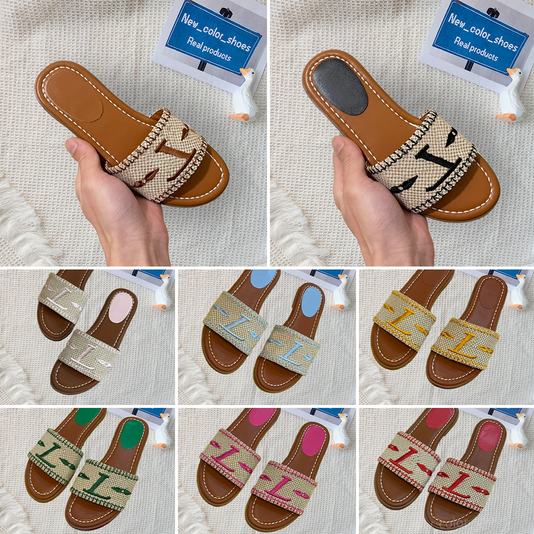

Weave Slippers Retro Embroidery Summer Luxurys Slippers Women Leisure Flat Bottom Sandal Indoor Comfortable Letters Logo Beach Flip Flop fashion black slippers