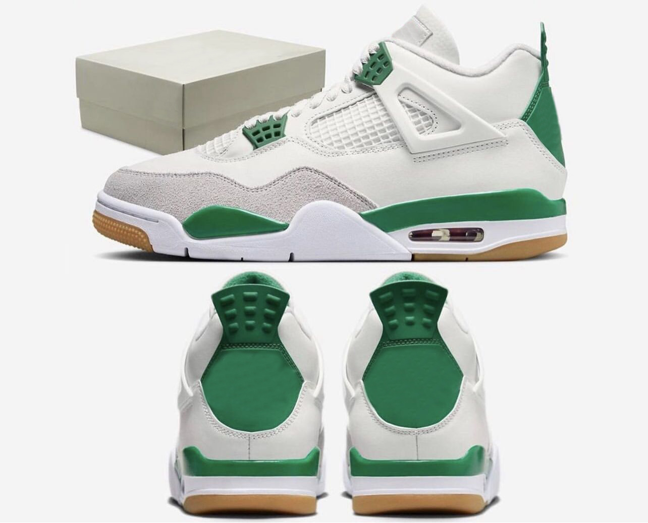 

2023 Authentic SB x 4 Pine Green Shoes White Leather Neutral Grey Suede Men Basketball Sports Sneakers With Original box DR5415-103 Size US7-13