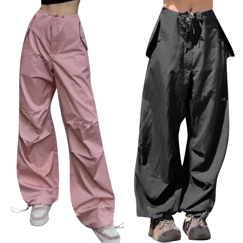 

Drawstring High Waist Hip Cargo Pants Woman Summer Street Casual Trousers Ins Trend Y2k Pants with Multiple Pocket, Black