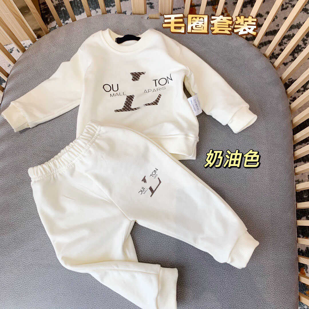 

23ss Designer brand Hoodie set boys girls kids Round neck Pure cotton logo printing high quality childrens casual suit, White