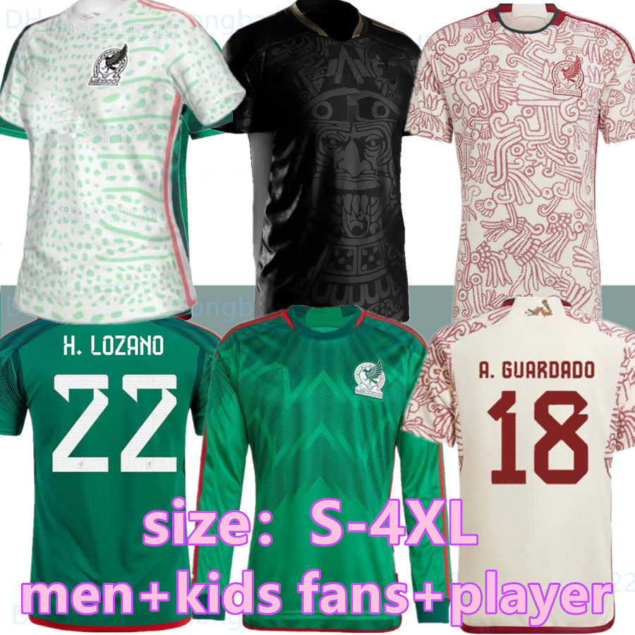 

S-4XL 2023 Mexico soccer jersey fans player version H.LOSANO CHICHARITO G DOS SANTOS RAUL 22 23 C. VELA football shirt tops men and kids women sets uniform long sleeves, 2022 home