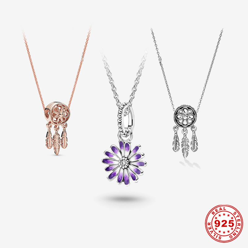 

925 Silver Fit Pandora Necklace Pendant heart women fashion jewelry Colorful Dream