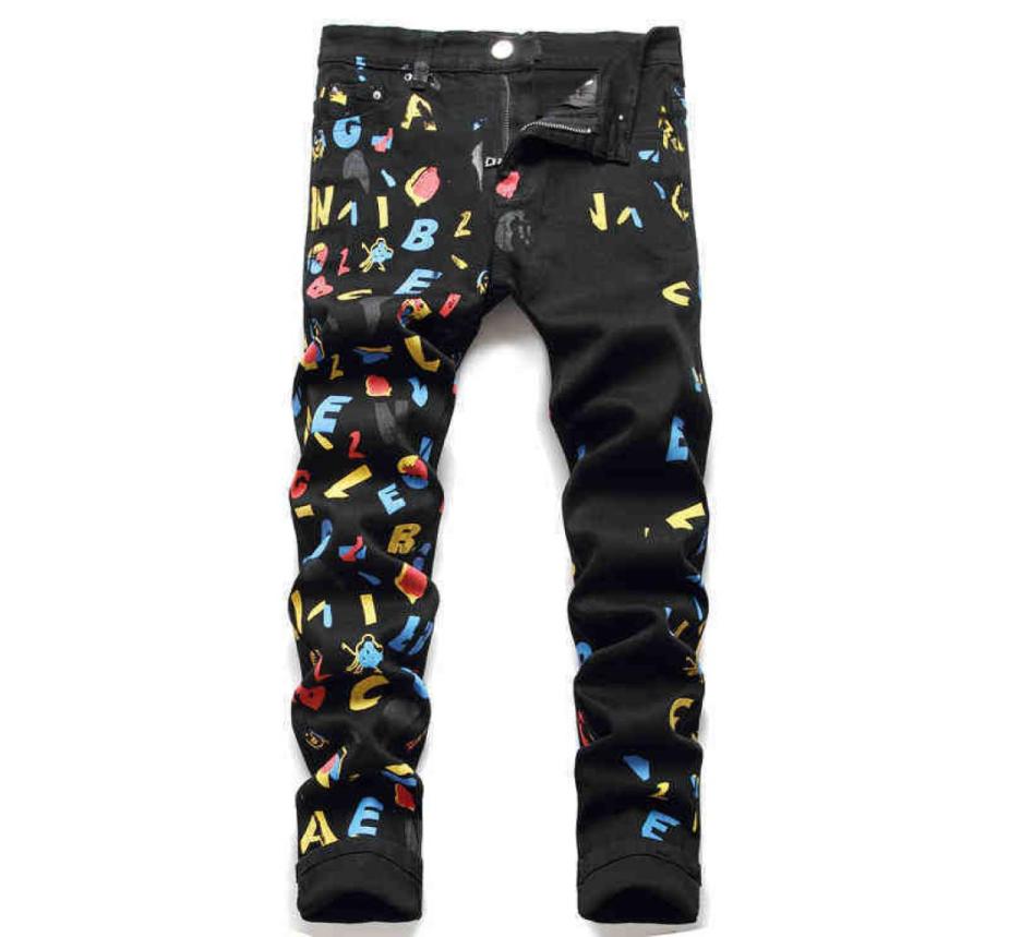 

amirly Am European cowboy black men039s jeans paint men039s3246550 graffiti printing trend fashion versatile