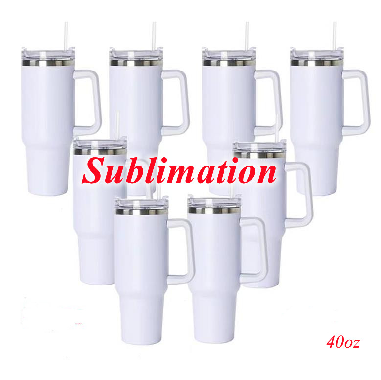 

New 40oz sublimation stainless steel tumblers with handle lid straw big capacity beer Car Blanks mugs outdoor camping cup drinking tumblers water bottle 0308, White