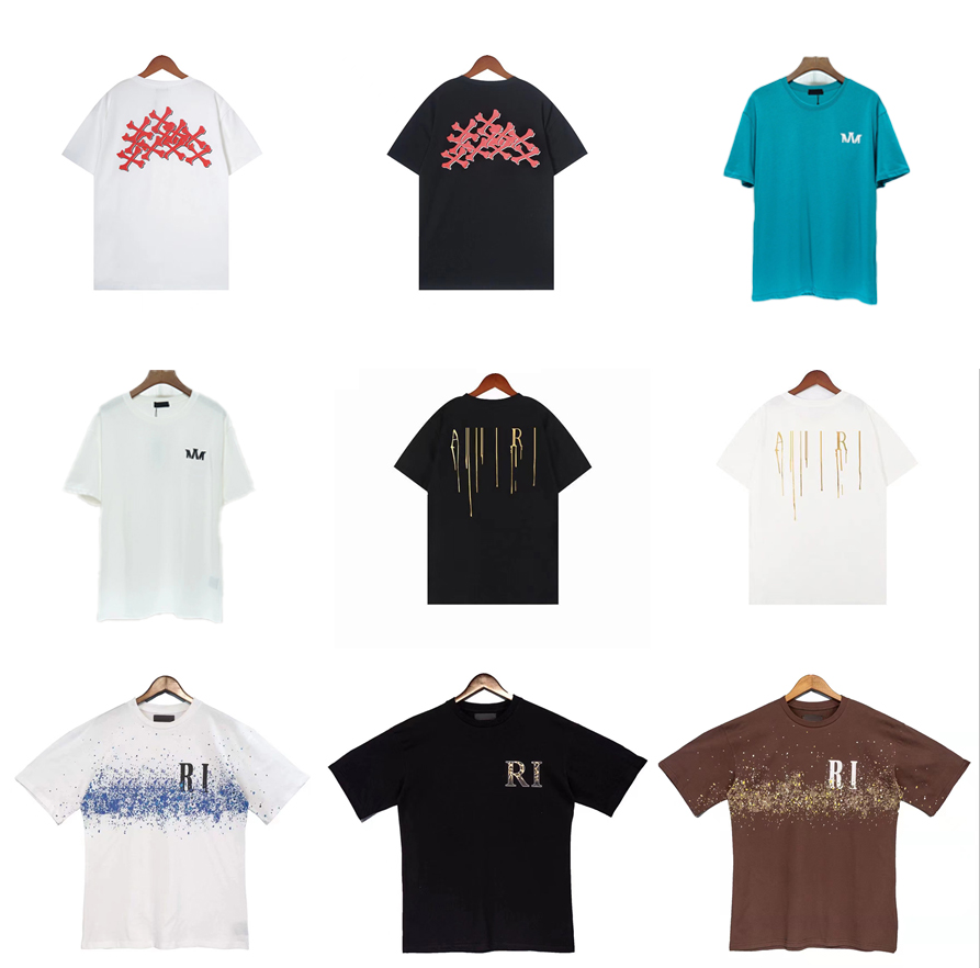 

summer mens t-shirt short sleeve print AM tshirts woman loose designer man tees fashion polos, Black