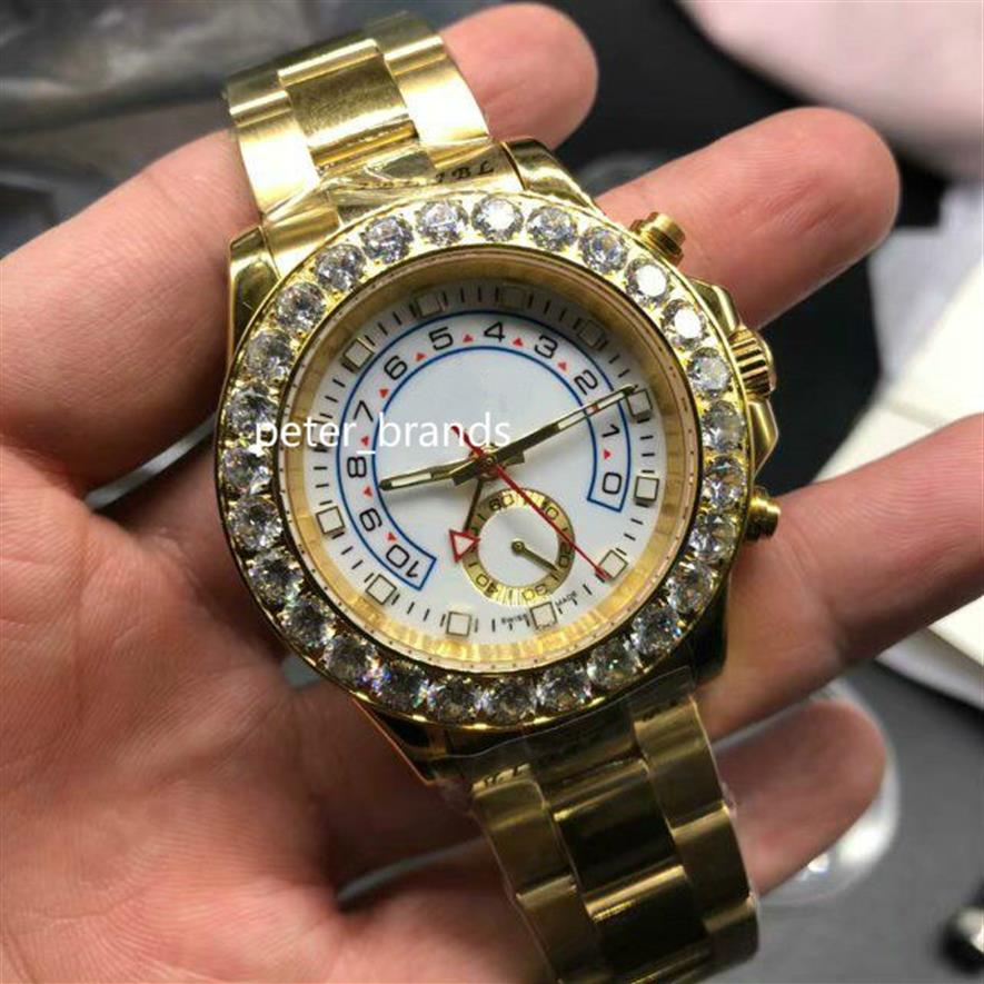 

Gold ym automatic wristwatch big diamonds bezel 41mm high quality men's watch white dial stainless steel water resistant watc226L, White face