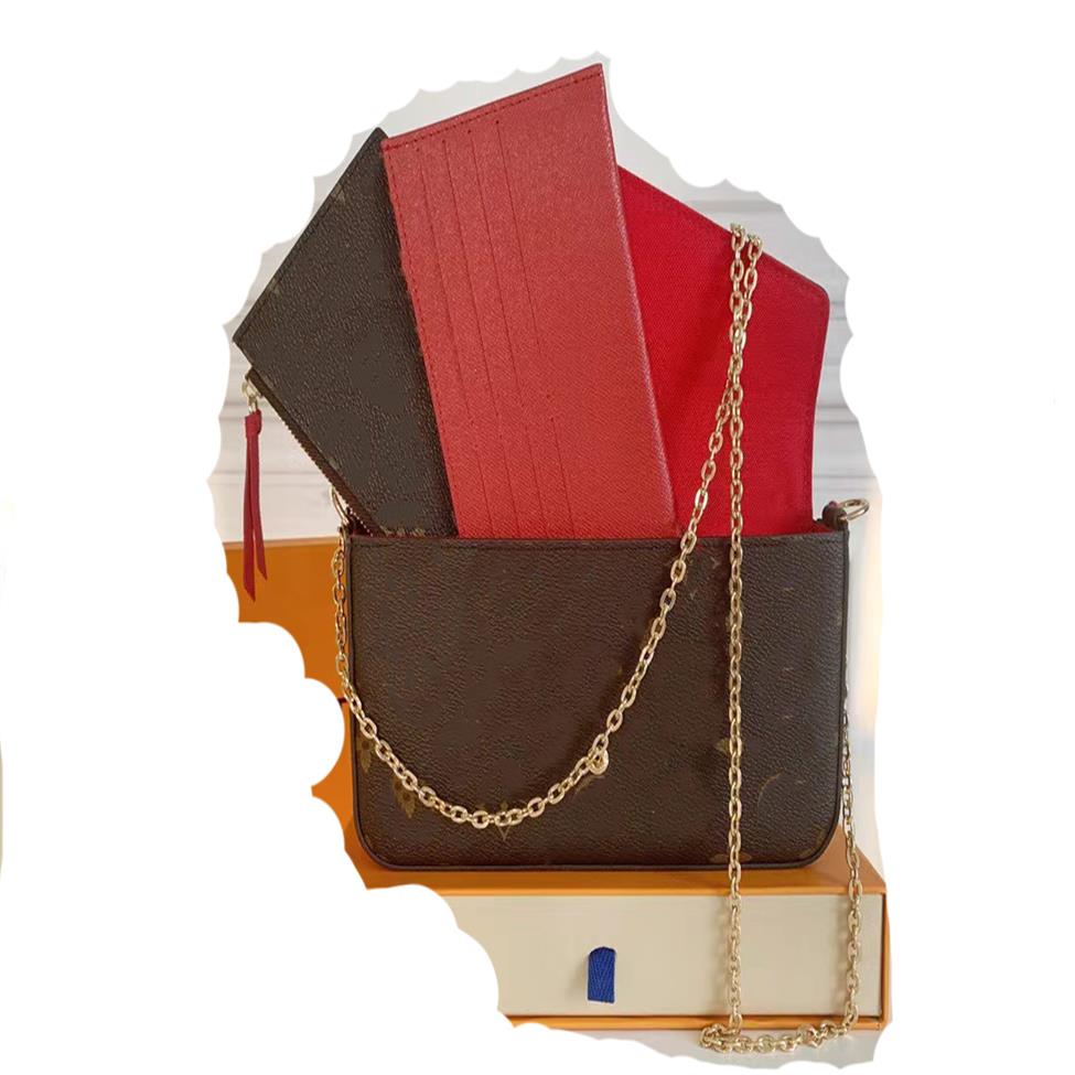 

2022 High Quality Luxurys Designers wallet Handbag Purses Woman Fashion Clutch Purse Chain Bag234e, 61276#embossing# red monograms