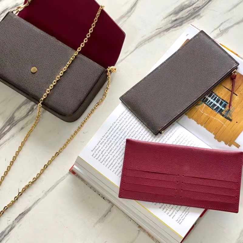 

3 piece men bags 15 M6127 Leather Pochette Felicie crossbody bagmetal satchel Chain clutch tote Shoulder Handbag mens With box Purses Luxury designer sling, Embossing black