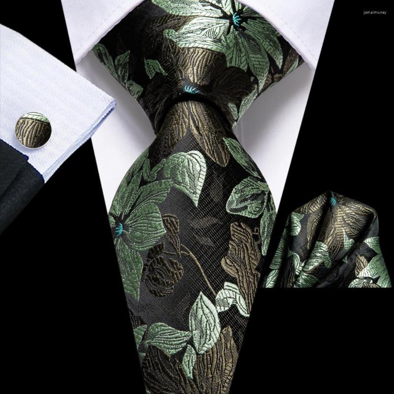 

Bow Ties Hi-Tie Floral Light Green Silk Wedding Tie For Men Handky Cufflink Fashion Design Necktie Business Party Dropshiping