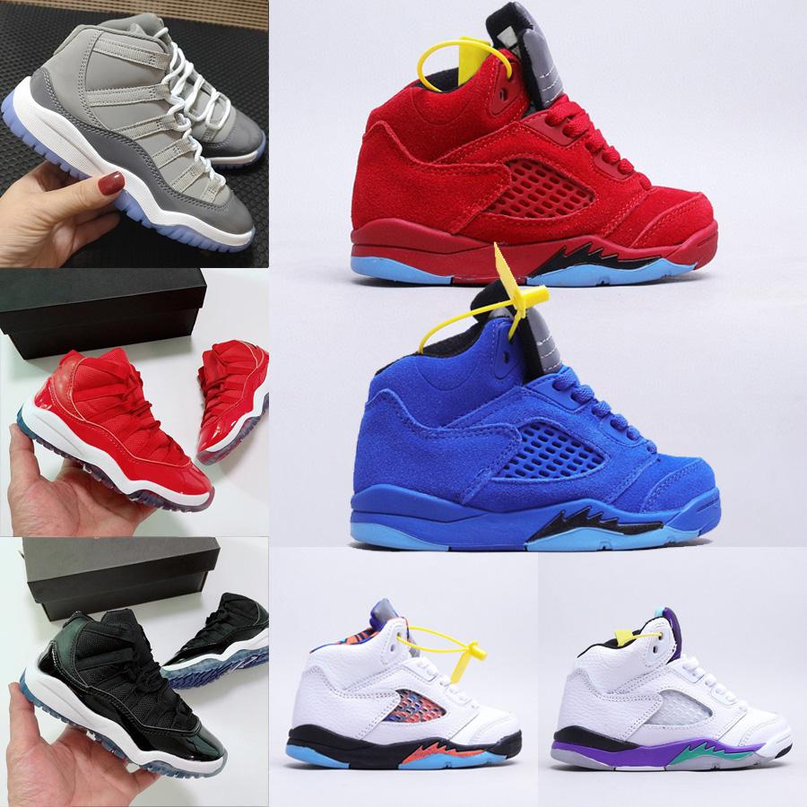 

2022 Infant 5 11 Kids Basketball Shoes For Boys Girls Jumpman 11s 5s Bred Cool Grey Flint Sports Snekeakers Designer Blue Red Suede Toddler Trainers Shoe Eur 22-35, As photos