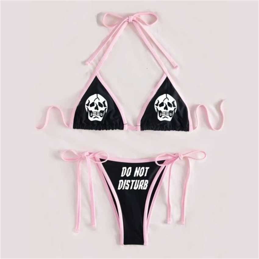 

2023 new funny bikini offset sexy curve skull strap swimsuit women, Black