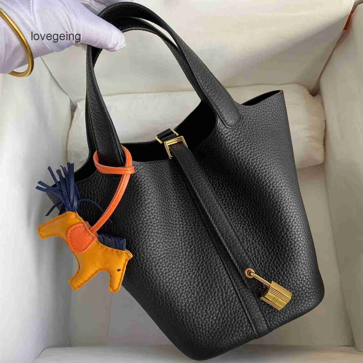 

Leather Line Totes Real Bags Picotin 2023 Designer Locks Wax Bag Basket Hermas Cow Leather Bucket Lychee Elephant Gray Handbag Female Kbt7, Red