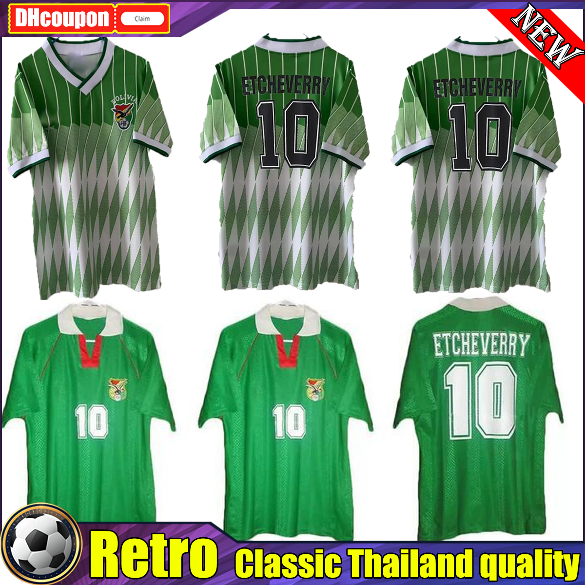 

ETCHEVERRY 1993 1994 1995 retro Soccer Jerseys BOLIVIA Version Retro Sport Club do classic home green manches courtes cru Vintage football shirt top thai quality, 02