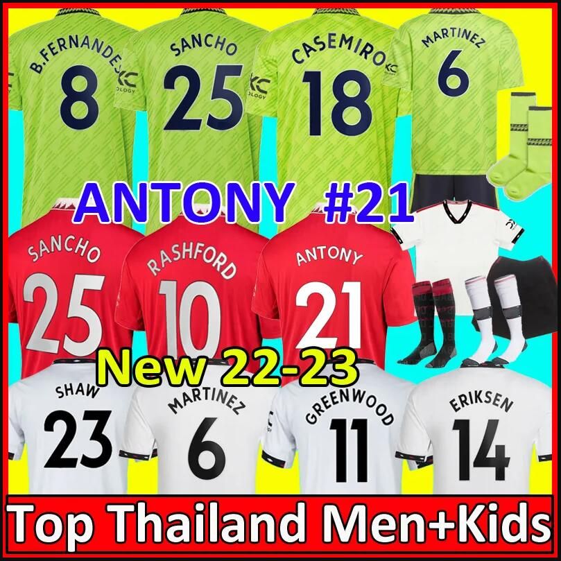 

22 23 ANTONY CASEMIRO MARTINEZ ERIKSEN soccer jersey RASHFORD 2022 SANCHO CAVANI B. FERNANDES FRED MancHEstErS MANS UTDS football shirt kit set Uniforms Camiseta, 23 third+patch